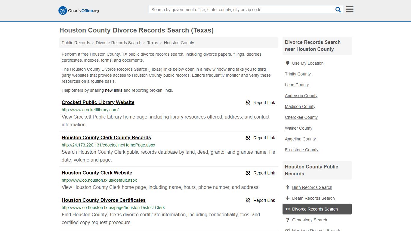 Houston County Divorce Records Search (Texas) - County Office